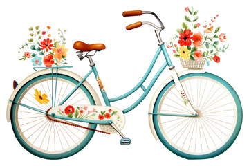 Fototapeta premium PNG Bicycle with flower in embroidery style vehicle wheel plant.