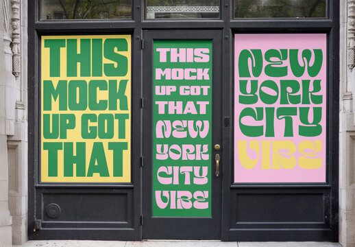 Mockup of Urban Storefront Design in New York City Featuring Ad Space