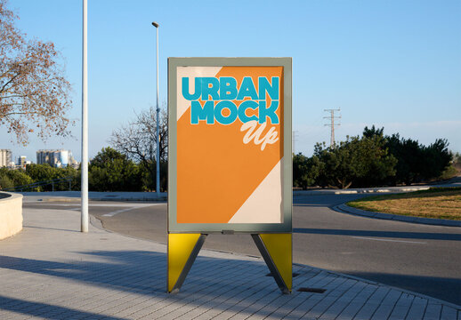 Urban Advertising Panel Mockup on Barcelona Street at Ground Level