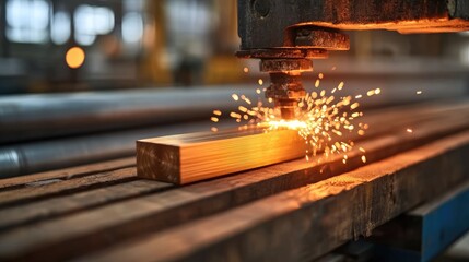 CNC Milling Machine Cutting Metal Bar with Sparks in Industrial Factory Setting