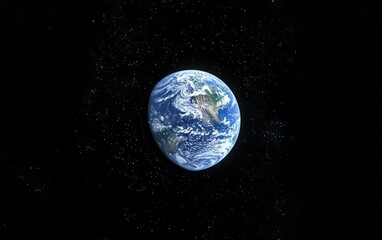 Obraz premium Planet Earth in space with stars. Blue oceans, white clouds, green land