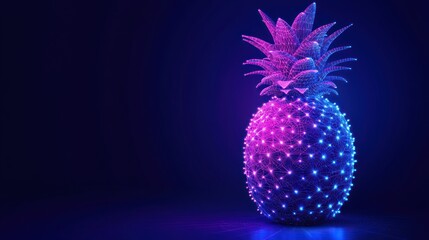 Neon Pineapple, Digital Art, Dark Background, Abstract