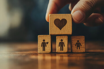 Person placing wooden heart block.