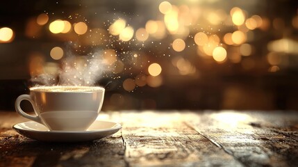 Obraz premium Warmth of a Cozy Coffee Cup on a Wooden Table