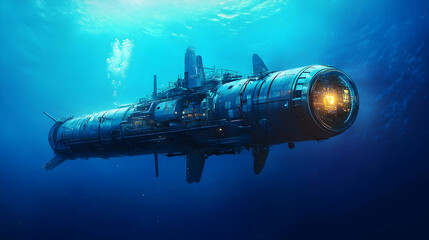 Obraz premium Submersible Spaceship Underwater Scene