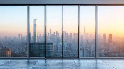 Fototapeta premium Sunrise Cityscape from Panoramic Office Window