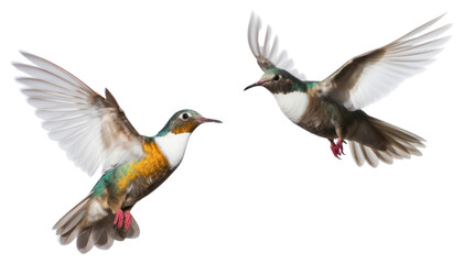 Obraz premium PNG Colorful hummingbirds in mid-flight