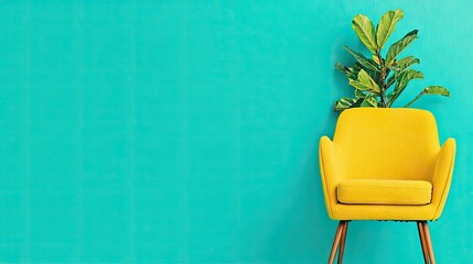 Yellow armchair against teal wall, home decor, interior design