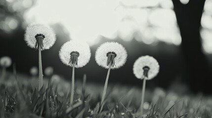 Fototapeta premium Dandelion Field at Sunset