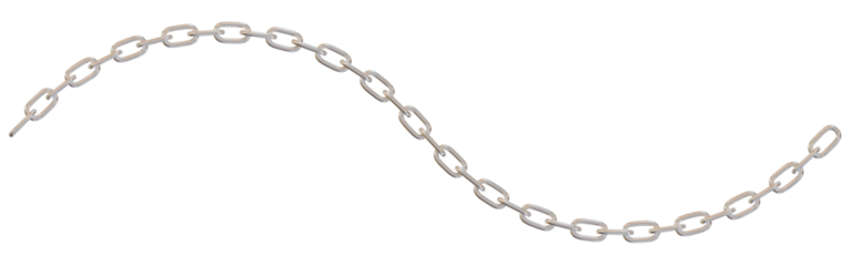 A link of silver chains in a curve.