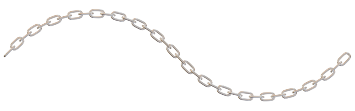 A link of silver chains in a curve.
