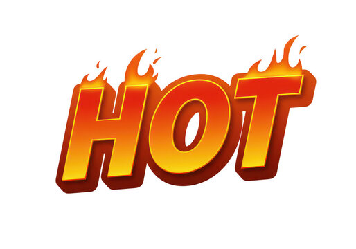 The word hot in fiery gradient with flames on a black background illustration image design graphic