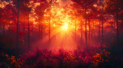 Obraz premium Colorful Sunset In Magical Forest