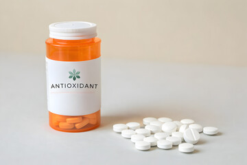 Vibrant Orange Container of Antioxidant Tablets, Vitality Enhancement Formula