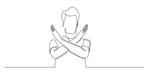 continuous line of person crossing arms with no gesture.single line drawing of person with no gesture.single line vector illustration.isolated on white background