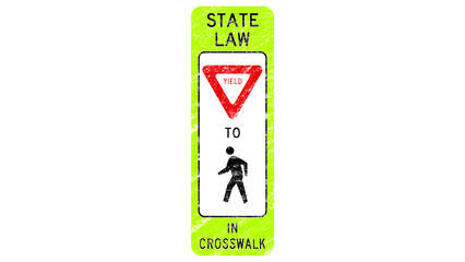 Green In-street Pedestrian Crossing Yield Sign, Hand Drawn, Charcoal Effect, 