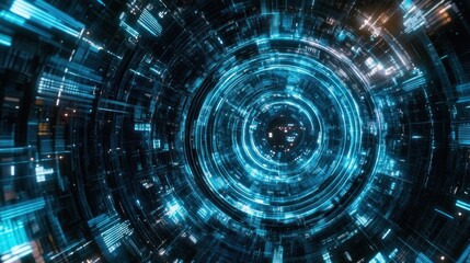 Fototapeta premium Futuristic Tunnel, Circular, Technological, Data Flow, Abstract Design