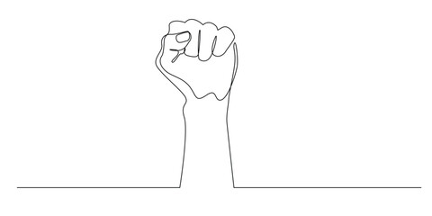 continuous line hand clenched fist.one line drawing of hand clenched fist upwards.single line vector illustration.isolated on white background