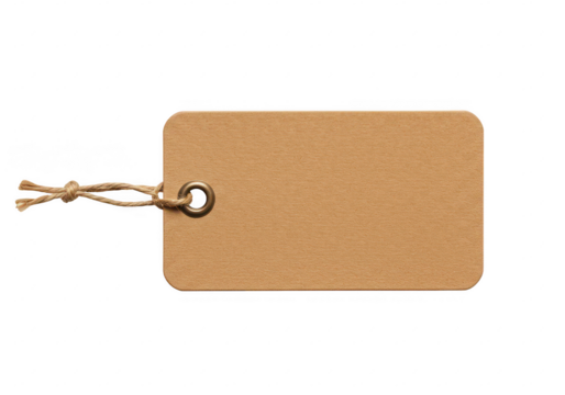 A rectangular brown paper tag with rounded edges isolated on transparent background