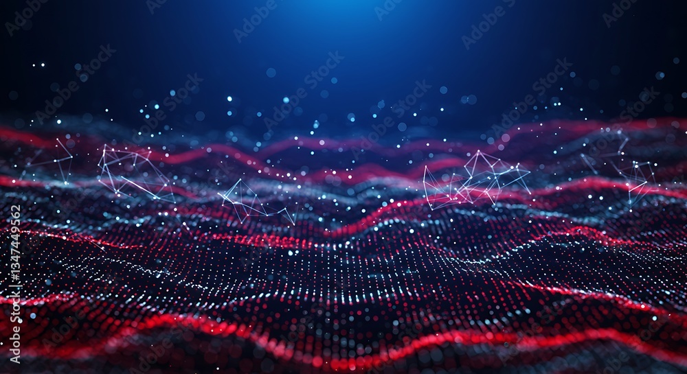 Poster abstract data network flowing waves in cyberspace digital technology 3d render