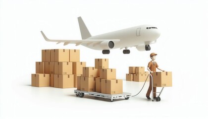 Air freight operations warehouse logistics scene urban environment aerial view delivery concept
