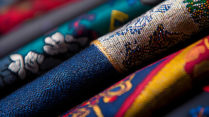 Close Up View Of Multi Colored Fabric Rolls