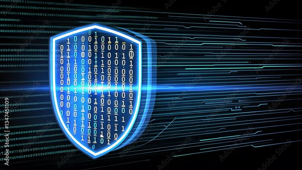 Poster digital shield role of binary code in cybersecurity, data protection, and information security in ev