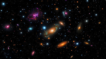 Obraz premium Vibrant Galaxy Display Featuring Numerous Stars And Nebulae Against A Deep Black Cosmic Background