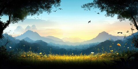 Summer landscape banner