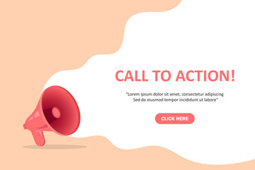 Megaphone with Call to action speech bubble. Loudspeaker. Banner for business, marketing and advertising. Vector illustration.