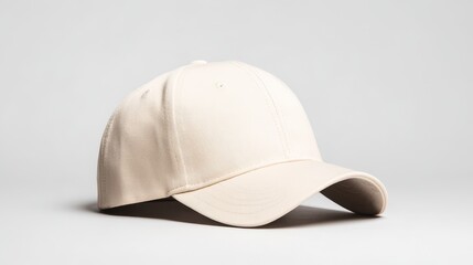 Fototapeta premium Beige Baseball Cap Mockup - Clean of a beige baseball cap, perfect for branding or design showcases. High-quality for website or print