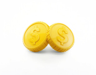 Two Gold Coins with Dollar Sign on White Background Finance Concept