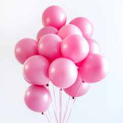 Bunch of pastel pink balloons tied together for a party celebration. Girl birthday balloon decor isolated on a white background