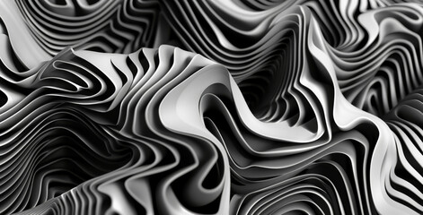 Obraz premium Abstract Flowing Waves Background in Black and White Tones
