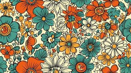 Fototapeta premium Seamless pattern of decorative floral motifs in vibrant colors