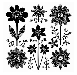 Seamless floral pattern, Black and white flowers, set of black and white flowers