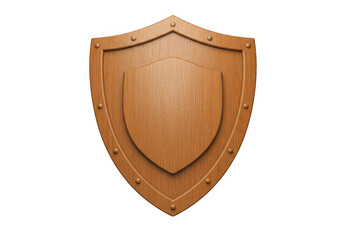 A wooden shield with rivets showing protection and security in a simple design