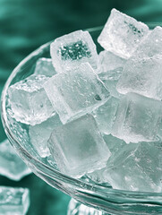 Obraz premium Clear ice cubes in a bowl, perfect for refreshing beverages.