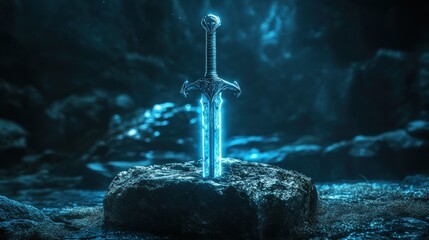 Naklejka premium Glowing Sword in the Dark