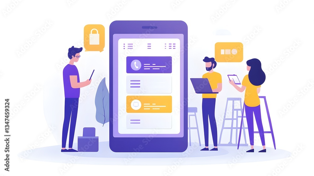 Wall mural an android developer working with a design team on app features, with space for a logo