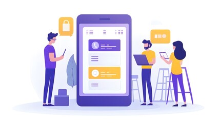 An Android developer working with a design team on app features, with space for a logo