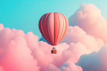 Fototapeta premium Colorful hot air balloon floats above pastel clouds during a serene sunrise in a clear sky