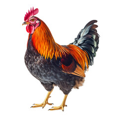 Fototapeta premium Vibrant Rooster Displaying Colorful Feathers on White Background