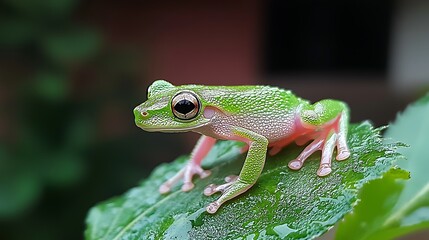 Small green frog on leaf