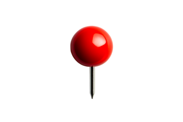 Red pushpin with silver needle, isolated , cut out transparent