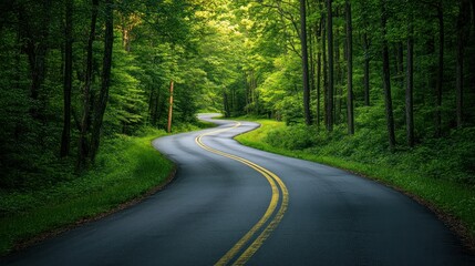 Obraz premium Winding Road Through Lush Green Forest