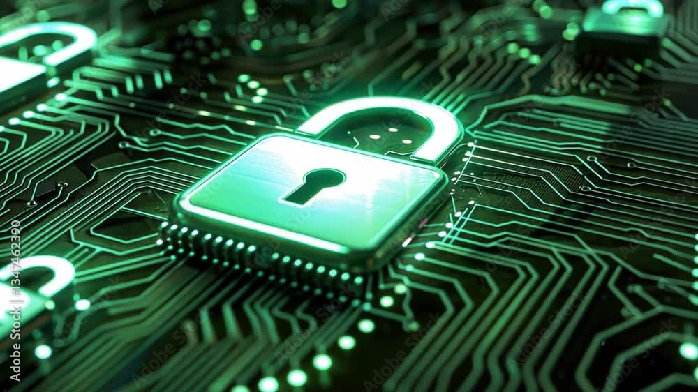 Poster digital lock and circuit technology ensuring cybersecurity and data protection with secure electroni