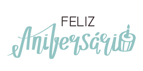 Feliz Aniversario Portuguese Happy Birthday lettering with brigadeiro.