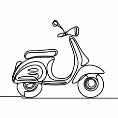 Continuous one-line drawing of a moped, smooth flowing lines forming a compact, efficient silhouette, symbolizing city transport and mobility.