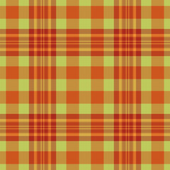 Indoor seamless vector fabric, fiber tartan plaid check. Costume pattern textile texture background in orange and amber colors.